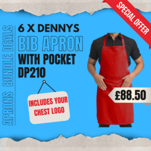 Dennys Bib Apron With Pocket DP210 Bundle Pack Of 6