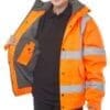 Beeswift High Visibility Fleece Lined Bomber Jacket Orange CBJFLOR - Image 2